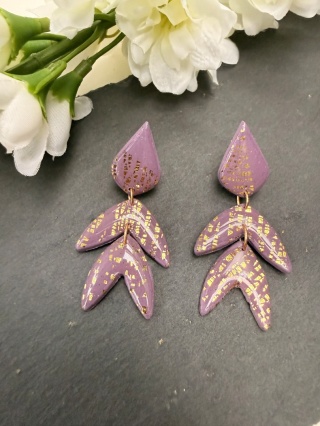 Unikatowe Kolczyki Kaskadowe "Lawendowe Złoto"HandMade z Gliny Polimerowej