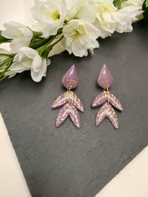 Unikatowe Kolczyki Kaskadowe "Lawendowe Złoto"HandMade z Gliny Polimerowej