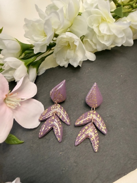 Unikatowe Kolczyki Kaskadowe "Lawendowe Złoto"HandMade z Gliny Polimerowej