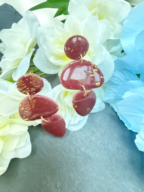 bez Ręcznie Robione Kolczyki "Kaskada Wina"|Trzy Elementy&Płatki Złota