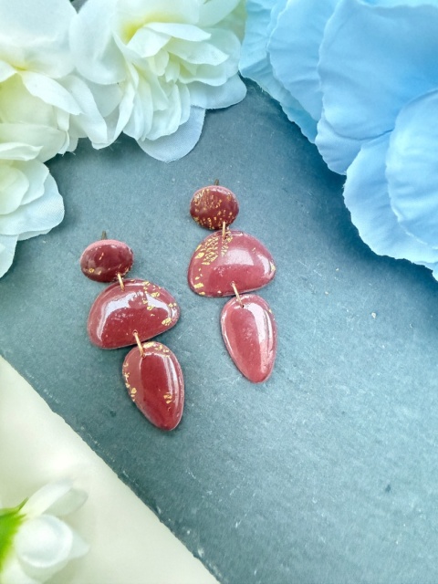 bez Ręcznie Robione Kolczyki "Kaskada Wina"|Trzy Elementy&Płatki Złota