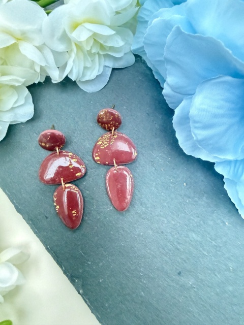 bez Ręcznie Robione Kolczyki "Kaskada Wina"|Trzy Elementy&Płatki Złota