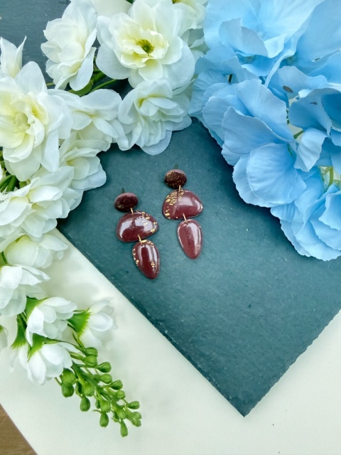 bez Ręcznie Robione Kolczyki "Kaskada Wina"|Trzy Elementy&Płatki Złota