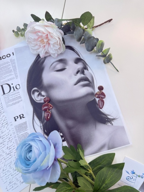 bez Ręcznie Robione Kolczyki "Kaskada Wina"|Trzy Elementy&Płatki Złota